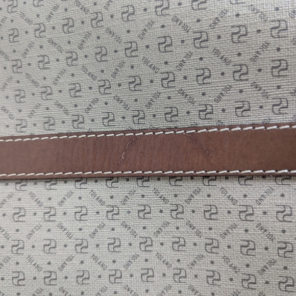 Yoland Monogram Coated Canvas Tote Leather Brown Tan Weekender Briefcase - Picture 16 of 16